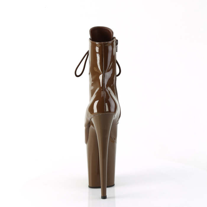 Ботинки Flamingo-1020, каблук 8 дюймов, 4-дюймовые PF-ботинки со шнуровкой спереди, молния сбоку, коричневые