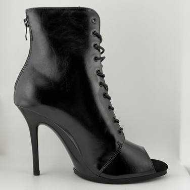 Хілси leather з язичком та литою підошвою, професійне взуття для сучасних танців з відкритим носком та шнурівкою. Ботильйони для High heels (хай хілс), Чорний 11 см, еко шкіра