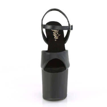 Босоножки Bondgirl-709 *7 1/2 дюйма, каблук-пистолет, 3 1/2 дюйма, ремешком на щиколотке, чёрная искусственная кожа/чёрный