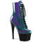 Ботинки Pleaser Adore-1020SHG. Каблук 7 дюймов, высота ботинок 6 см, шнуровка PF 6 3/4 дюйма, молния сбоку, цвет: фиолетовый/зелёный.