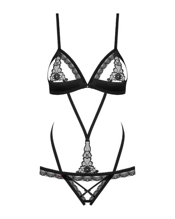 Боди с тонкими стрепами и кружевными вставками Obsessive 865-TED-1 черный, L/XL