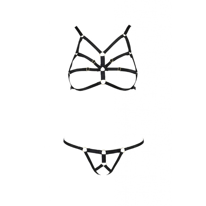 Комплект белья со стреп-лентами и открытым доступом S/M ARMANDA SET black S/M - Passion