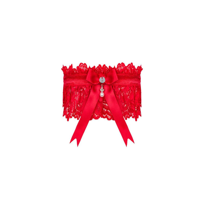 Подвязка из нежного кружева Obsessive Amor Cherris с атласным бантиком, красный