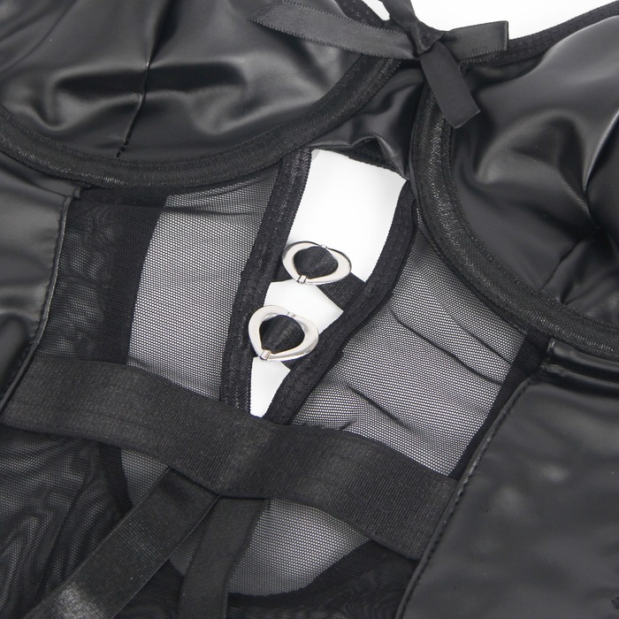 Боді зі штучної шкіри Star Night, з гартером, чорне, S