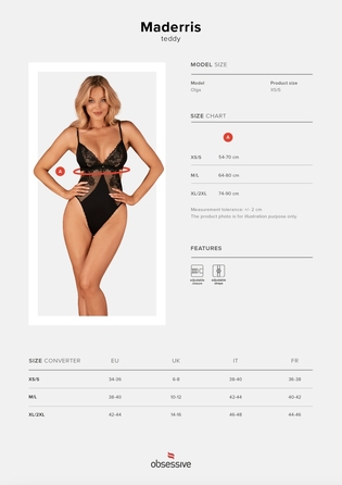 Эротическое боди Obsessive Maderris teddy XS/S