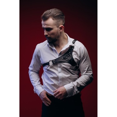 Портупея чоловіча One Size P30, натуральна шкіра, чорна