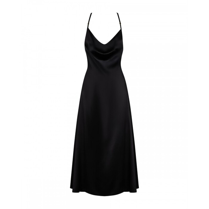 Сукня довга з мереживними елементами по спинці, Obsessive Agatya, чорна, L/XL