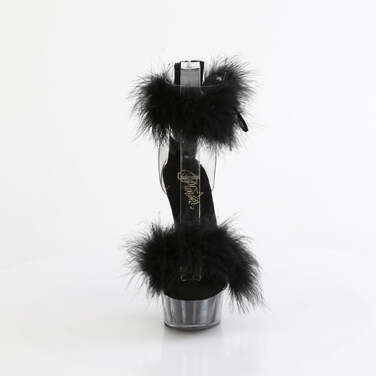 Босоніжки Delight-624F на підборах 6 дюймів, босоніжки з хутра марабу 1 3/4 дюйма з манжетою на щиколотці, блискавка ззаду, прозорі/чорні
