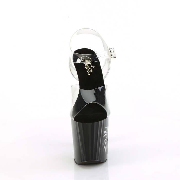 Босоніжки Enchant-708LT-PINWHEEL *8-дюймовий каблук, 3 3/4-дюймовий ремінець на щиколотці з підсвічуванням та світлодіодним підсвічуванням PF, прозорі/чорно-сріблясті блискітки