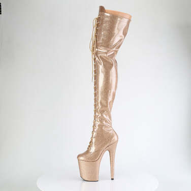 Ботинки Flamingo-3020GP *Каблук 8 дюймов, 4-дюймовые эластичные сапоги на шнуровке, боковая молния, лакированная кожа с золотым блеском