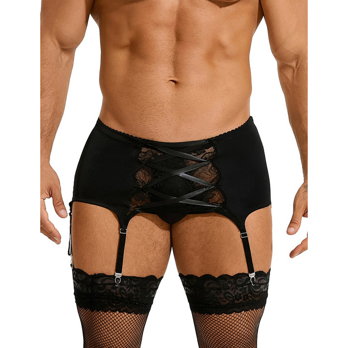 Чоловічий мереживний пояс з підв'язками Star Night чорний, XL