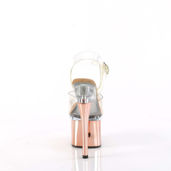 Босоніжки Esteem-708 *7 дюймів на підборах, 3 дюйми з ремінцем на щиколотці PF, прозорі/рожево-золоті
