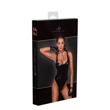 Боди сексуальное Noir Handmade из блестящего винила, черное, L