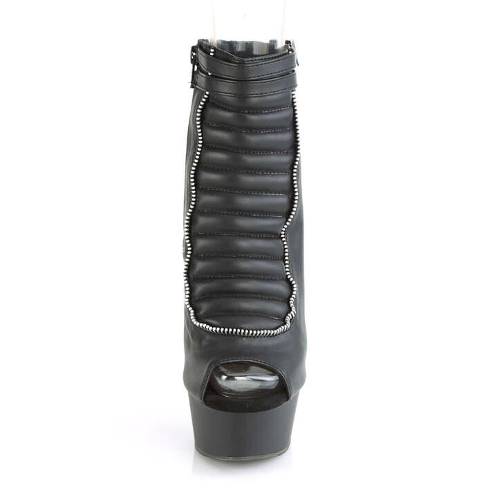 Босоніжки Delight-600-18 на підборах *6 дюймів, ботильйони до щиколотки 1 3/4 дюйма з відкритим носком/підбором, блискавка збоку, чорні, веганська шкіра/чорний колір