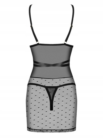 Пеньюар горошок з атласною стрічкою Obsessive Bowessa чорний, S/M