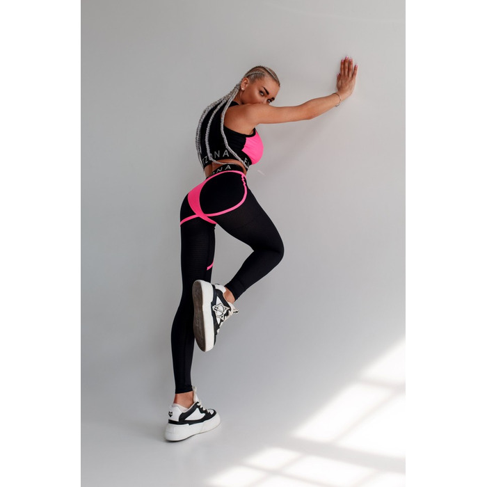 Легінси FZ Black Mesh Leggings with Imitation Shiny Neon-Pink Thongs